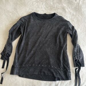 Rock & Republic DarkestGray Ruched Sleeve Sweatshirt